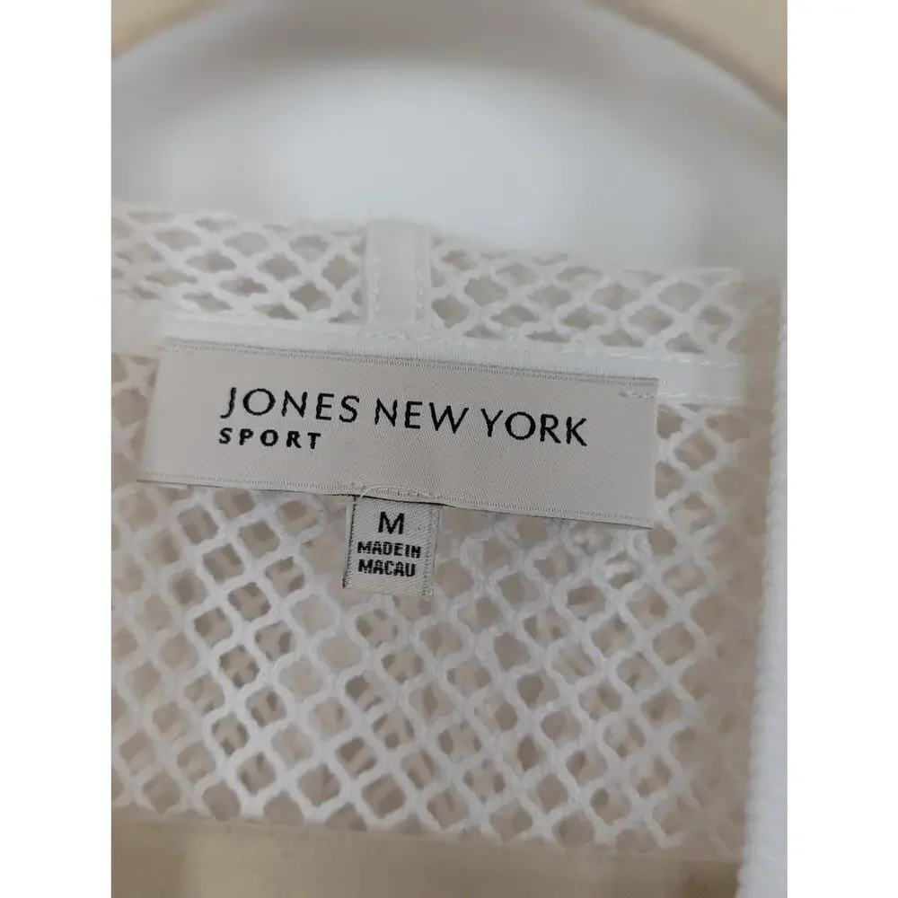 Jones New York M White Sport Mesh Full Zip Hoodie NWT S/Slv. beach
